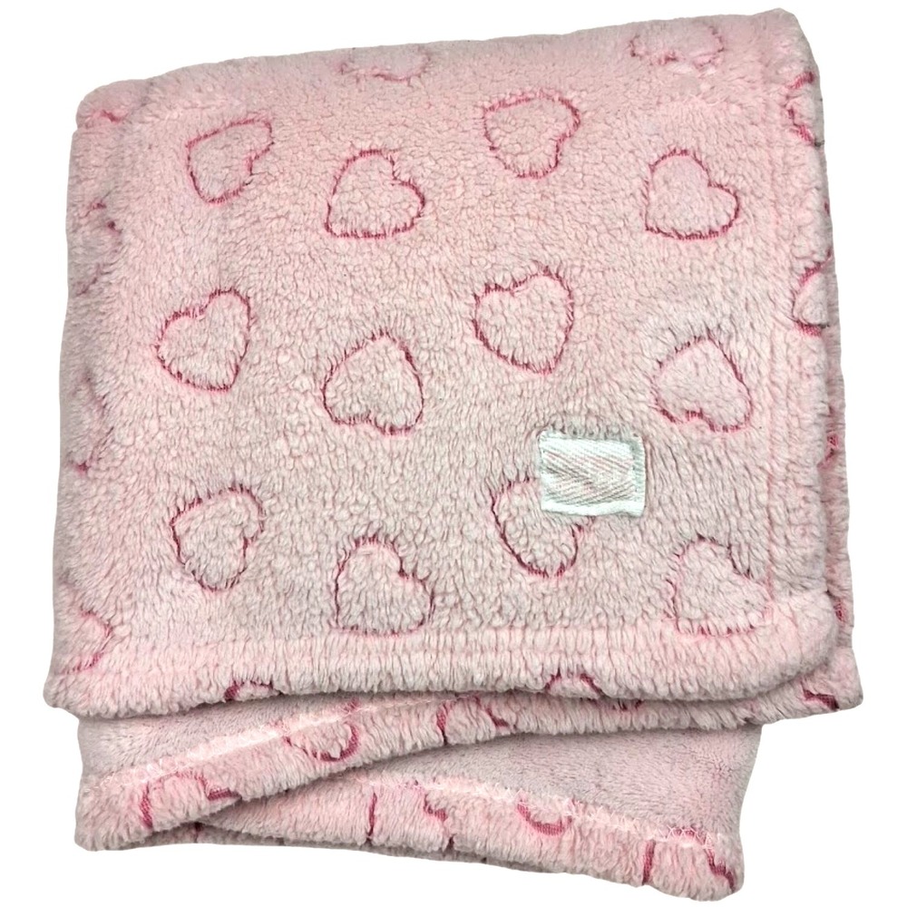 DKNY Baby Girl Pink Heart Blanket Soft Fleece Lovey htf Security 30x34